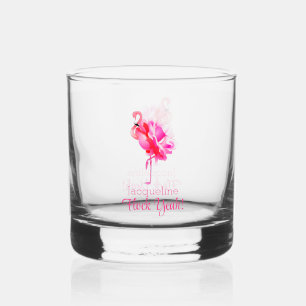 Flamingo-Strandhochzeit Brautjungfer Herde Ja Whiskyglas