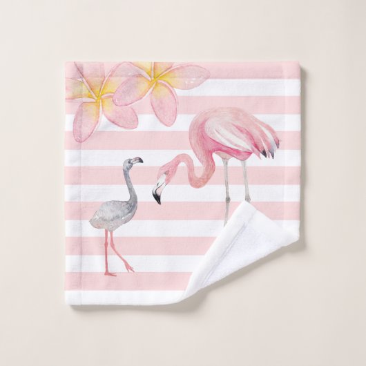 Flamingo Strip Handtuch Set mit Namen (Waschlappen)