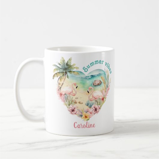 Flamingo Summer Beach Hawaii Tropischer Name Kaffeetasse (Links)