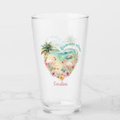 Flamingo Summer Beach Heart Tropical Hawaii Name Glas (Vorderseite)