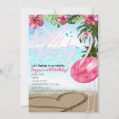 Flamingo Summer Birthday POOL Party Einladungen (Vorderseite)
