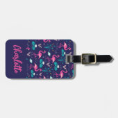 Flamingo Summer Blue Pink Monogram Gepäckanhänger (Vorderseite horizontal)