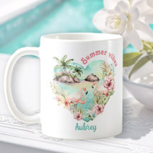 Flamingo Summer Heart Tropical Personalisiert Name