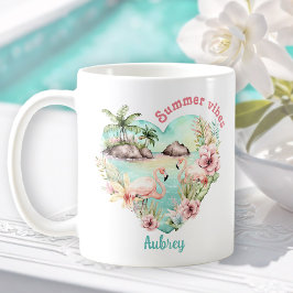 Flamingo Summer Heart Tropical Personalisiert Name Kaffeetasse