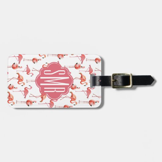 Flamingo Summer | Monogramm | Gepäckmarke Gepäckanhänger (Vorderseite horizontal)