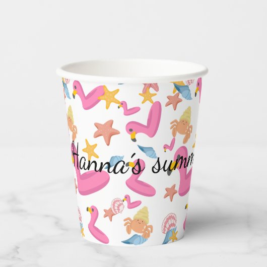 Flamingo summer party text pappbecher (Vorderseite)