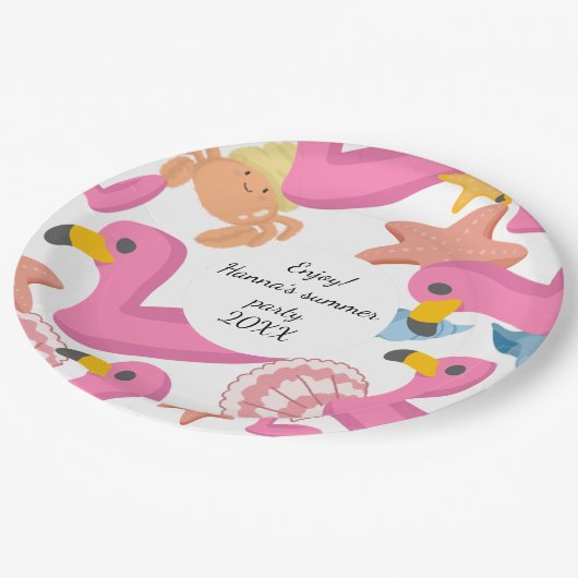 Flamingo summer party text pappteller (Schrägansicht)
