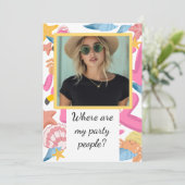 Flamingo summer party with photo einladung (Stehend Vorderseite)