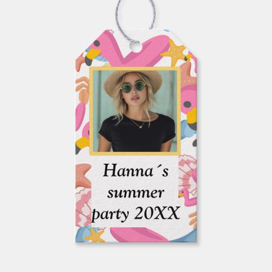 Flamingo summer party with photo geschenkanhänger (Vorderseite)