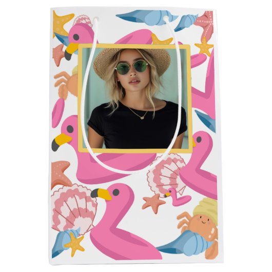 Flamingo summer party with photo mittlere geschenktüte (Vorderseite)
