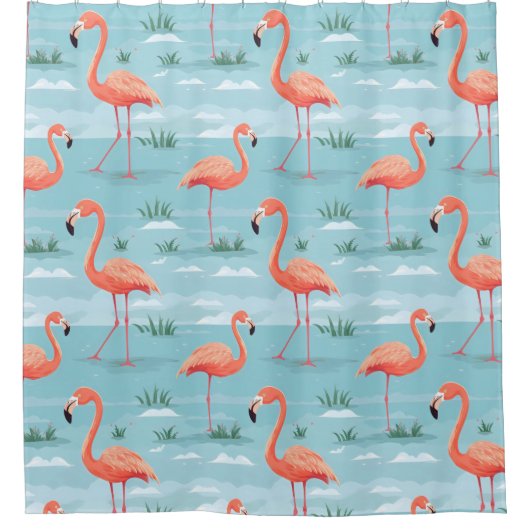 Flamingo Summer Pattern Duschvorhang (Vorderseite)
