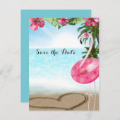 Flamingo Summer POOL PARTY Beach Save the Date Ankündigungspostkarte (Vorne/Hinten)