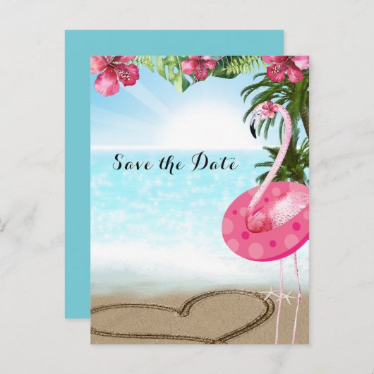 Flamingo Summer POOL PARTY Beach Save the Date Ankündigungspostkarte (Vorne/Hinten)