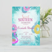 Flamingo Summer Pool Sweet 16 Party Einladung (Stehend Vorderseite)
