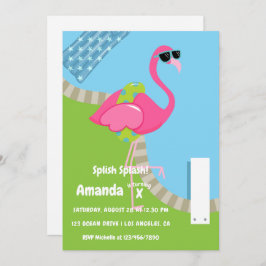 Flamingo Summer Splish Splash Kindergeburtstag Par Einladung