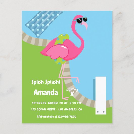 Flamingo Summer Splish Splash Kindergeburtstag Par Flyer (Vorne)