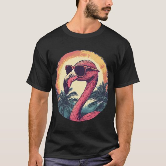 Flamingo Sunglasses Palm Tree Beach T-Shirt (Vorderseite)