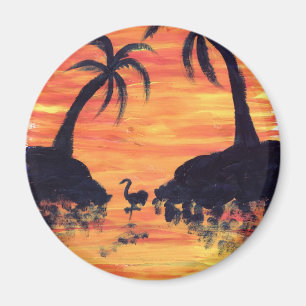 Flamingo Sunset Art von EelKat Magnet