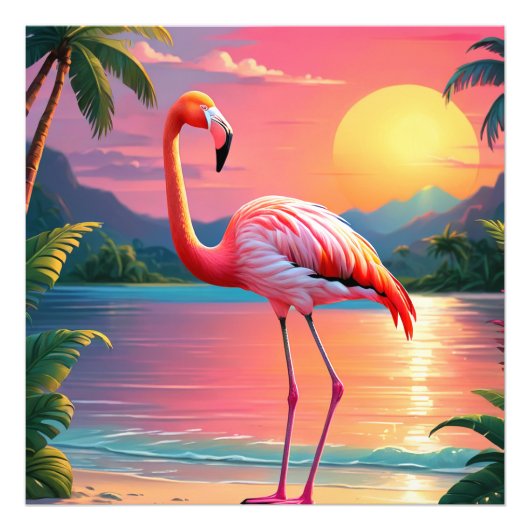 Flamingo Sunset Tropical Beach Fotodruck (Vorne)