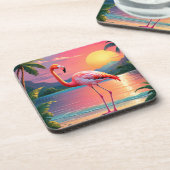 Flamingo Sunset Tropical Beach Getränkeuntersetzer (Linke Seite)