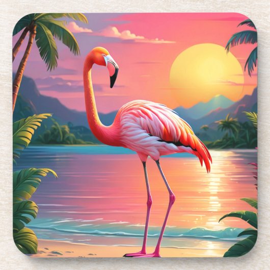 Flamingo Sunset Tropical Beach Getränkeuntersetzer (Vorderseite)