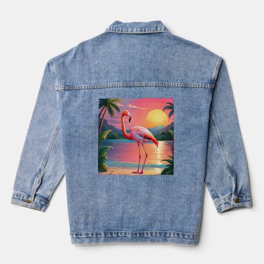 Flamingo Sunset Tropical Beach Jeansjacke (Rückseite)