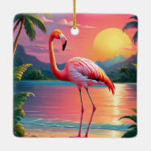 Flamingo Sunset Tropical Beach Keramikornament (Rückseite)