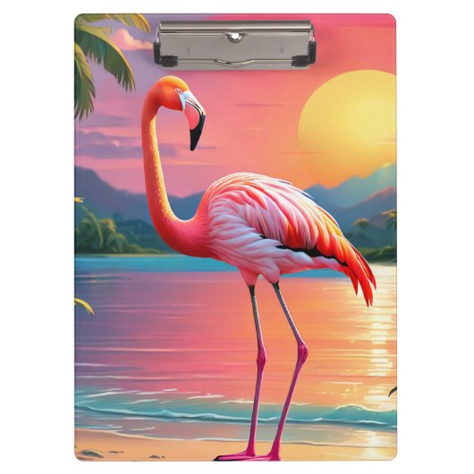 Flamingo Sunset Tropical Beach Klemmbrett (Vorderseite)