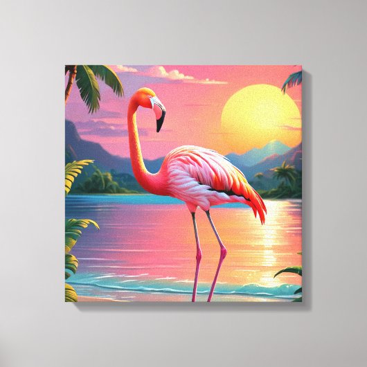 Flamingo Sunset Tropical Beach Leinwanddruck (Vorderseite)