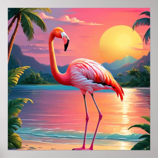 Flamingo Sunset Tropical Beach Poster (Vorne)