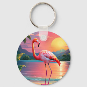 Flamingo Sunset Tropical Beach Schlüsselanhänger