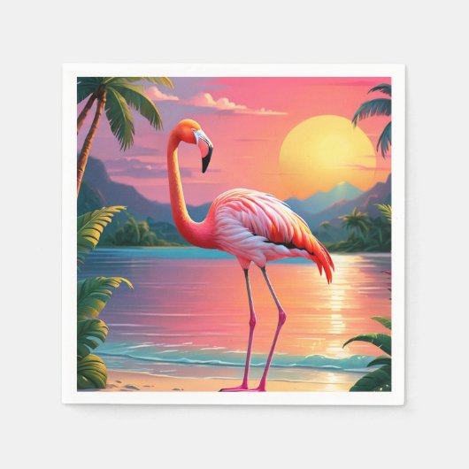 Flamingo Sunset Tropical Beach Serviette (Vorderseite)
