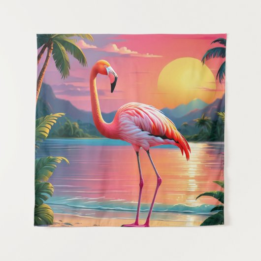 Flamingo Sunset Tropical Beach Wandteppich (Vorderseite)