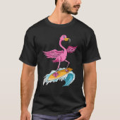 Flamingo Surfer Summer Waves Surfboard Surfbrett S T-Shirt (Vorderseite)