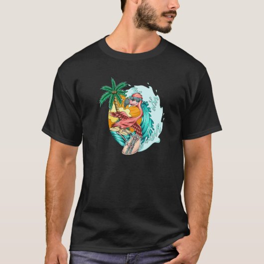 Flamingo Surfer surfen in den Wellen T-Shirt (Vorderseite)