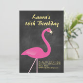 Flamingo Sweet 16 Geburtstagsparty - Chalkboard Einladung (Stehend Vorderseite)
