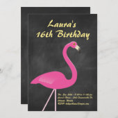 Flamingo Sweet 16 Geburtstagsparty - Chalkboard Einladung (Vorne/Hinten)
