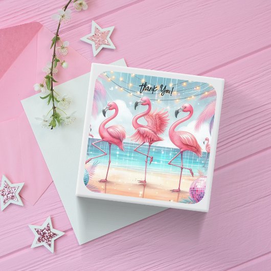 Flamingo Tanz und Feier Vielen Dank Quadratischer Aufkleber