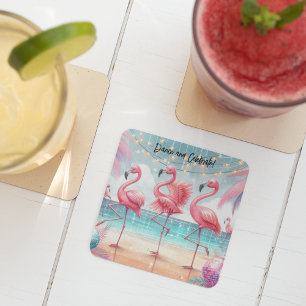 Flamingo-Tanz- und Geburtstagsfeier-Party Rechteckiger Pappuntersetzer