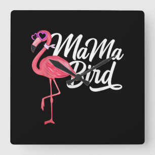 Flamingo Thema Geburtstagsgeschenk - Mama Bird Fla Quadratische Wanduhr