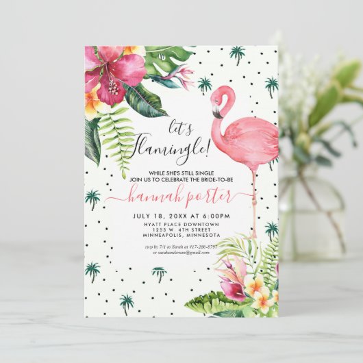 Flamingo Themed Junggeselinnen-Abschied Einladung (Stehend Vorderseite)