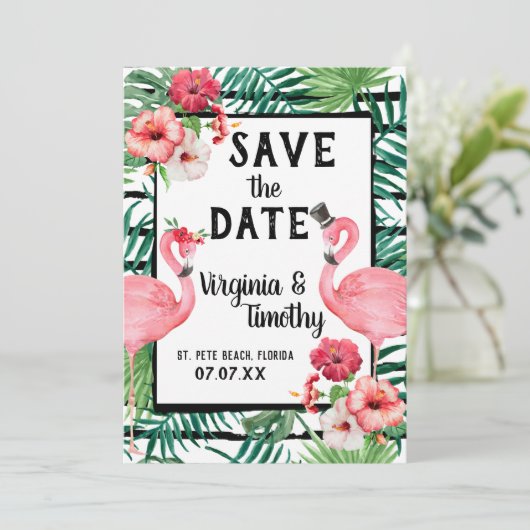 Flamingo Themed Save the Date (Stehend Vorderseite)