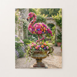 Flamingo-Topiary-Pflanzkübel-Urne und tropische Bl Puzzle