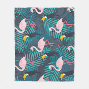 Flamingo, Toucan: tropisches Blattmuster Fleecedecke