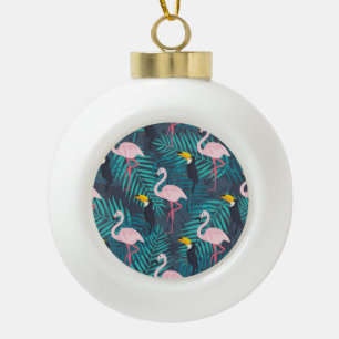 Flamingo, Toucan: tropisches Blattmuster Keramik Kugel-Ornament