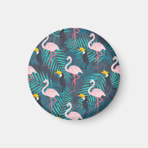 Flamingo, Toucan: tropisches Blattmuster Magnet
