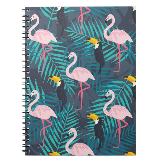 Flamingo, Toucan: tropisches Blattmuster Notizblock (Vorderseite)