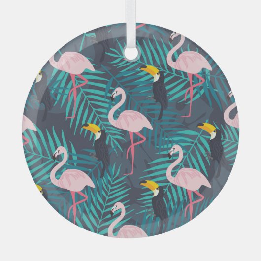 Flamingo, Toucan: tropisches Blattmuster Ornament Aus Glas (Vorderseite)