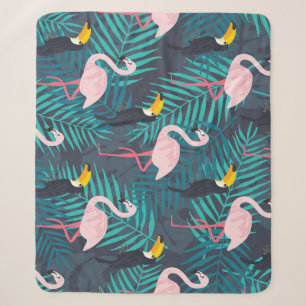Flamingo, Toucan: tropisches Blattmuster Sherpadecke