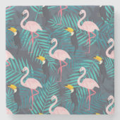 Flamingo, Toucan: tropisches Blattmuster Steinuntersetzer (Vorderseite)